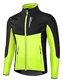 INBIKE Fahrradjacke Laufjacke sportliche softshelljacke warm winddicht wasserdicht MTB Laufen Joggen Bergsteigen Herren Stehkragen mit 2 Taschen Grün&Grau(Grün,L)