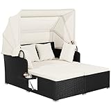GIANTEX Sonneninsel Sonnenliege 2 Personen, Doppelliege Outdoor Gartenliege mit faltbarem Sonnendach, Liegeinsel mit klappbaren Tablett & Kissen, Gartenlounge Gartenmuschel Daybed Outdoor
