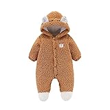 Jacken Jungs Fuzzy Buttons Infant Kapuzenmantel Overall Jungen Strampler Baby Mantel und Jacke Bauchfrei Damen (Brown, 9-12 Months)