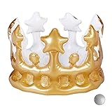 Relaxdays Aufblasbare Krone, Kostümzubehör Karneval, Accessoire für Prinzessin, König, JGA, Geburtstagskrone, Spaß, Gold