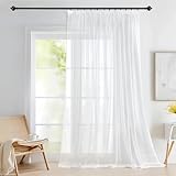 Deconovo Gardinen mit Kräuselband Voile Vorhang Wohnzimmer Dekoschal Transparent Vorhänge für Schlafzimmer Kinderzimmer Gardinenschals, 160x280 cm(HöhexBreite), Weiß, 1 Stück