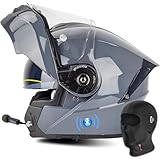 ECE-Zertifizierung Motorradhelm Klapphelm Mit Bluetooth,Integralhelm Racing Helm Für Damen Herren Motorrad Flip Vollvisierhelm Für Automatische Reaktion M~XXL(57~64cm)