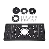 VOBOR Frästisch Einlegeplatte, Aluminium Router Tischplatte mit 4 Ringen, Router Tischeinsatzplatte Oberfräse Zubehör für Holzbearbeitungsbänke, 235 mm x 120 mm x 8 mm