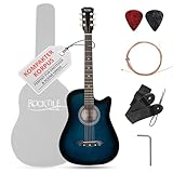 Rocktile WSD-5C-BUB Slim Line Westerngitarren Set - Dreadnought Akustik Gitarre - Westerngitarre mit Korpus aus Linde - Hals: Catalpa - Set inkl. Tasche, Ersatzsaiten, Gurt und Plektren - Blueburst
