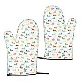 Ofenhandschuhe, Motiv: Kaninchen in verschiedenen Posen, Silikon, isoliert, hitzebeständig, zum Kochen und Grillen