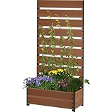 dobar® XXL-Pflanzkübel aus WPC mit hohem Rankgitter-Sichtschutz - Großer Pflanzkasten ideal für Balkone und Terrassen - 72 x 33 x 137 cm - Teak