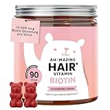 Ah-Mazing Hair - Biotin Gummies – Für Haare, Haut und Nägel Mit 10.000 µg Biotin, Zink, Vitamin B6, C & E sowie Jod – 90 Stück (3-Monate-Vorrat) Vegan & zuckerfrei - Bears with Benefits