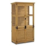 M MCombo Gartenschrank Holz 0120, Gerätehaus Wetterfest Klein, Outdoor Gartenhaus Geräteschuppen für Außenbereich Terrasse Balkon, 87×46×160 cm, (Natur)