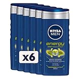 Nivea MEN Energy Dusche Shampoo 6 x 250 ml, Herren-Duschschaum revitalisierend für Körper, Gesicht und Haare, Duschschaum und Shampoo für Herren mit Minzextrakt