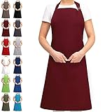 EllaTex Damen/Herren/UNISEX Schürze Kochschürze Kellnerschürze Bistroschürze Küchenschürze Grillschürze Latzschürze 100% Baumwolle, Farbe:Weinrot