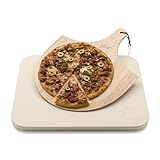 Pizzastein Hans Grill Pizza Ofenstein mit Holz Pizza Peel Brett | Langlebig, dick & echt Holz, Rechteckig, leicht zu Handhaben | Backen, Grillen und Servieren Für Torten, Gebäck, Kuchen, Brot, Pizza