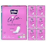 bella life Maxi Damenbinden Normal | dermatest: SEHR GUT | atmungsaktive Binden für Damen im 7er Pack (7 x 20 Stück) | parfümfrei und extra weiche Oberfläche