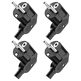 Schuko Stecker, Stecker 250V, Stromstecker mit Zugentlastung, Schutzkontakt-Stecker mit Knickschutztülle, Spritzwassergeschützt und Langlebig, IP20, Bruchfest, Schwarz - 4 Stücke