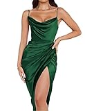 Heersan Wickelkleid Damen Elegant Ruched Bodycon Kleid V-Ausschnitt Spaghettiträger Seitenschlitz Sommerkleid Partykleid Sexy Fitted Midikleid Satin Abendkleid Ballkleid Cocktailkeider