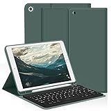 aoub Hülle mit Tastatur für iPad 9./8./ 7. Generation, Kabellose QWERTZ Tastatur Hülle mit Stifthalter für iPad 10,2 Zoll 2021/2020/2019, Dunkelgrün
