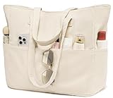 LEDAOU Große Strandtasche mit reißverschluss Damen Wasserdicht Umhängetasche Tragetasche shopper sanddicht mit Reißverschluss Pool Fitness Reisetasche familie(Cord Beige)