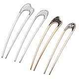 WLLHYF 4 Stück Metall U-förmige Haarnadel Haarspange Gabelstäbchen Französischer Stil Haarnadel 2 Zinken Hochsteckfrisur Chignon Pins Dutt Haarstyling Zubehör für Frauen Mädchen