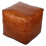 Casa Moro Orientalisches Leder-Sitzkissen Pouf Sunyata braun mit Füllung 45x45x45 cm (Breite/Tiefe/Höhe) Echt-Leder Sitz-Hocker quadratisch edel Polsterhocker HH2813