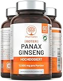 Ginseng Kapseln - Roter Panax Ginseng Extrakt 12.500 mg pro Tagesdosis - Echter Koreanischer Ginseng Wurzel mit 20% Ginsenoside - 60 Tabletten - Hochdosiert - Laborgeprüft - Vegan