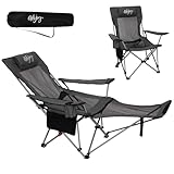 #WEJOY 2-in-1 Campingstuhl Faltbar 180kg mit Fußstütze,Strandstuhl mit 4-Fach Verstellbarer Rückenlehne, Liegestuhl Relaxsessel Liege mit Getränkehalter,Campingstuhl für Camping Outdoor Grau/Schwarz