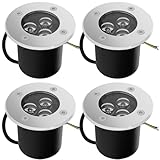 Goodia 4Stk. 3W Bodeneinbaustrahler 230V AC 280 Lumen IP67 Bodenstrahler LED Bodenbeleuchtung Aussen Rund, Bis zu 1000 kg Belastbar Warmweiß
