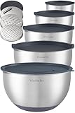 Winzbacher Edelstahl Schüssel mit Deckel [5er Set] 1l + 1.5l + 2.5l + 3.5l + 4.5l | Rührschüssel, Salatschüssel, Schüsselset, | rutschfest | stapelbar | inkl. Reibe