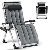 Huracan Liegestuhl klappbar bis 200kg, Sonnenliege Gartenliege wetterfest Balkon, Garten & Terrasse, Sonnenstuhl Outdoor Relaxliege verstellbar mit dickem Polster, liegesessel Nackenkissen (Grau)