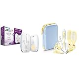 Philips Avent Audio Babyphone SCD503/26 - DECT-Technologie, Kristallklarer Klang, Eco-Mode, Nachtlicht, Maximale Reichweite, weiß & Babypflege-Set SCH400/00, 10 Teile, für zu Hause und unterwegs, gelb