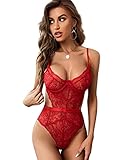 EVELIFE Body Damen Sexy Dessous Bodysuit BH mit Bügel Overall Reizwäsche Negligee Spitze Unterwäsche Babydoll Lingerie (Rot, M)