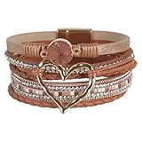 MISUVRSE Elegante Herz-Leder-Wickelarmbänder, stapelbar, Bohemian-Manschette, Armreif, modische Strass-Armbänder für Damen und Mädchen, stilvolles Armband, Einheitsgröße, Wie beschrieben