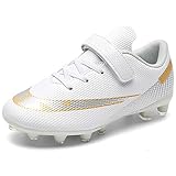 ASOCO DREAM Fußballschuhe Kinder Jungen Mädchen Low-top Stollen Spikes Cleats Outdoor Athletics Trainingsschuhe Sportliche Fussballschuhe,Weiß,28 EU