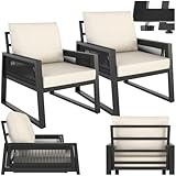 tectake® Rope Design Lounge Möbel Set für Garten oder Balkon, Outdoor Sitzgruppe Terrassenmöbel mit 2X Lounge Sessel, inkl. Gartenmöbel-Kissen, wetterfest