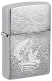 Zippo Sturmfeuerzeug - 200 Fishing, Chrome Brushed, Lustre - Nachfüllbar - Wiederverwendbar - Windfestes Design - Geschenkbox - Made in USA