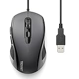 TECKNET Maus mit Kabel, 6400DPI Optical Business Mouse Ergonomische Kabelgebundene Maus mit 6 Tasten, 4 Verstellbare DPI Level, USB-Plug & Play, für Laptop/PC/Mac - Grau