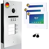 MATHFEL 2-Draht-Bus IP Video-Türsprechanlage 3-Familienhaus Full HD 1080p mit 2 Jahren Garantie – 3X 7-Zoll Full HD Touchscreen, 170° Kamera,RFID, Gegensprechanlage, Wetterfest IP65