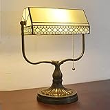 Bankers-Tischlampe im Mission-Stil, Buntglas-Schreibtischleuchte – antikes Vintage-Nachtlicht für Wohnzimmer, Büro, Bibliothek und Arbeitszimmer – inspiriert – runder Sockel aus Legierung