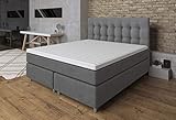 Tesla Dreams Boxspringbett 180x200 Ronda, 7 Zonen Taschenfederkern-Matratze H2/H3, Topper Komfortschaum, Unterbau Taschenfederkern, Grau