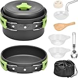 Qtiwe 10-Teilig Cookware Kit Picknick Töpfen Kochgeschirr Campinggeschirr Set für 1-2 Personen zum Camping Outdoor Wandern Picknick BBQ, FDA Zertifiziert