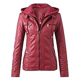 Lederjacke Kunstlederjacke Damen Herbst Winter Motorrad Jacke Bomberjacke Bikerjacke mit Reißverschluss Frauen Übegangsjacke Fashion Kurze Oberteile Coat