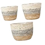 Kisangel 3 Stück Teiliges Rustikales Strohgeflecht Blumenkorb Robuste Pflanzkörbe für Blumenarrangements Kompakt Vielseitig für Wohnzimmer Schlafzimmer Büro Dekoration und Geschenk