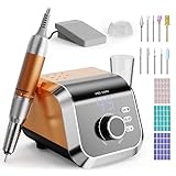 HOMEASY Nagelfräser 45000 U/M Professionell Fräser Nägel Elektrische Nagelfeile für Gelnägel mit Fußpedal 45 Getriebestufen LCD Anzeige F/R Drehrichtung Pause Funktion Salon Zuhause Orange