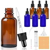 CoKeeSun 6 Stück 30ml Glasflasche mit Pipette, Wiederverwendbar Pipettenflasche, Blau und Braunglasflasche Apothekerflasche mit Trichter, Spritze, Etikett für Ätherische Öle Aromatherapie-Düfte