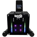 RockJam Singcube 5-Watt-Bluetooth-Karaoke-Maschine mit zwei Mikrofonen, Stimmwechseleffekten und LED-Leuchten, Schwarz