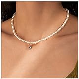 Dervivea Vintage Perlenkette Choker Winziger Tropfen Kristall Anhänger Halskette Boho Perlenkette Halskette Wassertropfen Edelstein Halskette für Frauen und Mädchen