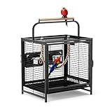 LEADZM Vogelkäfig für Wellensittiche und Papageien, Tragbarer Transportkäfig mit Holzgriff, Robuster Eisenkäfig mit Abnehmbarer Wanne, 65 x 48 x 37 cm