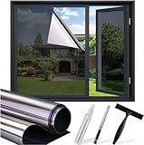 Lifetree Spiegelfolie Fensterfolie Fenster Innen Sonnenschutzfolie Sichtschutz Sonnenschutz Selbsthaftend：UV-Schutz Hitzeschutz Wärmeschutzfolie Verdunklungsfolie Privatsphäre Schwarzgrau 44.5x200cm