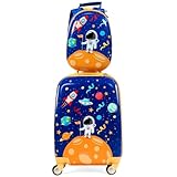 FANTASK 2tlg Kinderkoffer + Rucksack, Kindertrolley aus Kunststoff, Kindergepäck, Kinder Kofferset Handgepäck Reisegepäck Hartschalenkoffer für Jungen und Mädchen