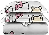 Poulbee Hello Kitty – Bettwäsche-Set (200 x 200 cm, 3-teilig, Digitaldruck, Bettbezug und Kissenbezug mit Reißverschluss), Hello Kitty-Design