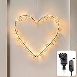 CozyHome 20 LED Herz Lichterkranz mit Stecker - Warmweiß Fensterdeko beleuchtet | LED Deko Wohnzimmer modern zum hinstellen oder hängend | Leuchteten Fenster Hochzeitsdeko Herzen zum aufhängen Strom