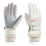 Feelorna Damen Winter Ski Handschuhe, Winddicht Thermische Touchscreen Handschuhe wasserdichte Surface&Fleece gefütterte Winter Warme Handschuhe für Skifahren Radfahren Reiten Outdoor Sport (Weiß)